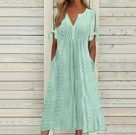 Women's Casual Dress White Dress Plain Dress Plain Lace Patchwork V Ne   Pbong