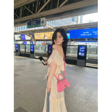 Sweet Ruffles Dress Women Y2K Slash Neck Bandage Robe Vintage Streetwear Hollow Out Dresses Korean Tunic Maxi Vestidos New
