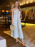 Fashion 3d Flower Solid Halter Dress For Women New Sleeveless Loose Maxi Vestidos Lady Elegant Party High Streetwear