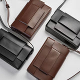 New Crossbody Bag Soft Leather Woven Small Square Bag Unisex Design Cowhide Shoulder Bag
