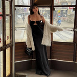 Satin Bandage Dress Women Hollow Out Sleeveless Slim Long Dresses Femme Summer Party Elegant Sexy Backless Dress Woman