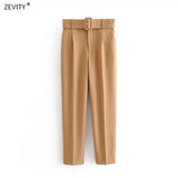 Women fashion solid color sashes casual slim pants chic business Trousers female fake zipper pantalones mujer retro pants P575