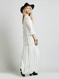 new free shipping Bohemia embroidery maxi dress women's white ruffles elegant sweet long loose dress fashion party dresses