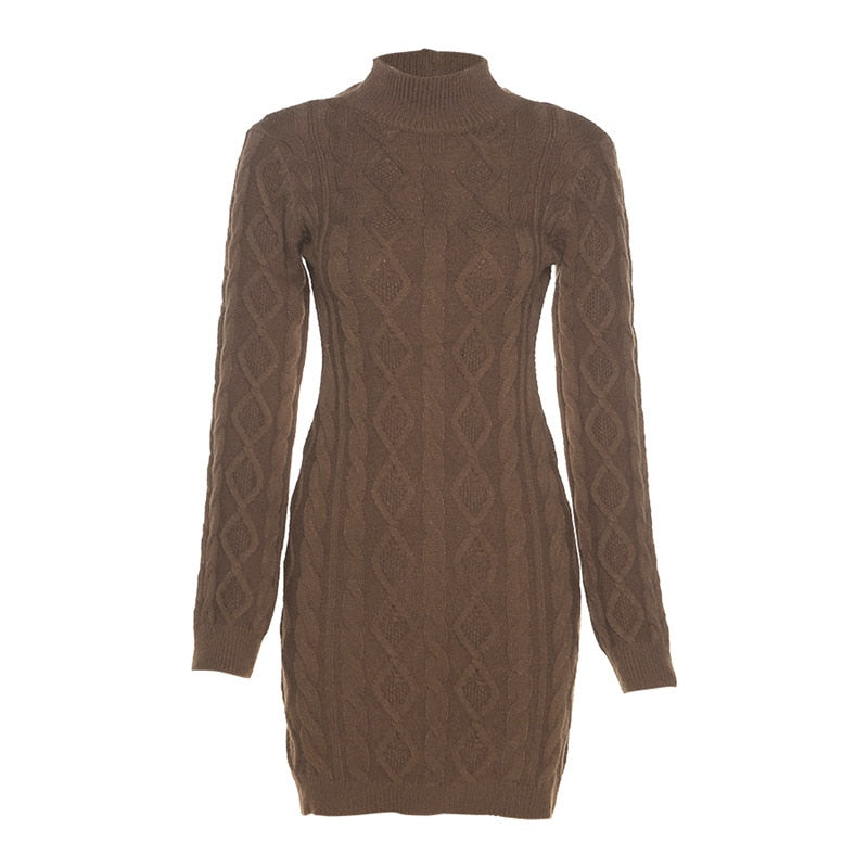 Fall Winter Fashion Twist Knitted Long Sleeve Backless Mini Dress for Pbong Fall Winter Fashion Twist Knitted Long Sleeve Backless Mini Dress for Pbong