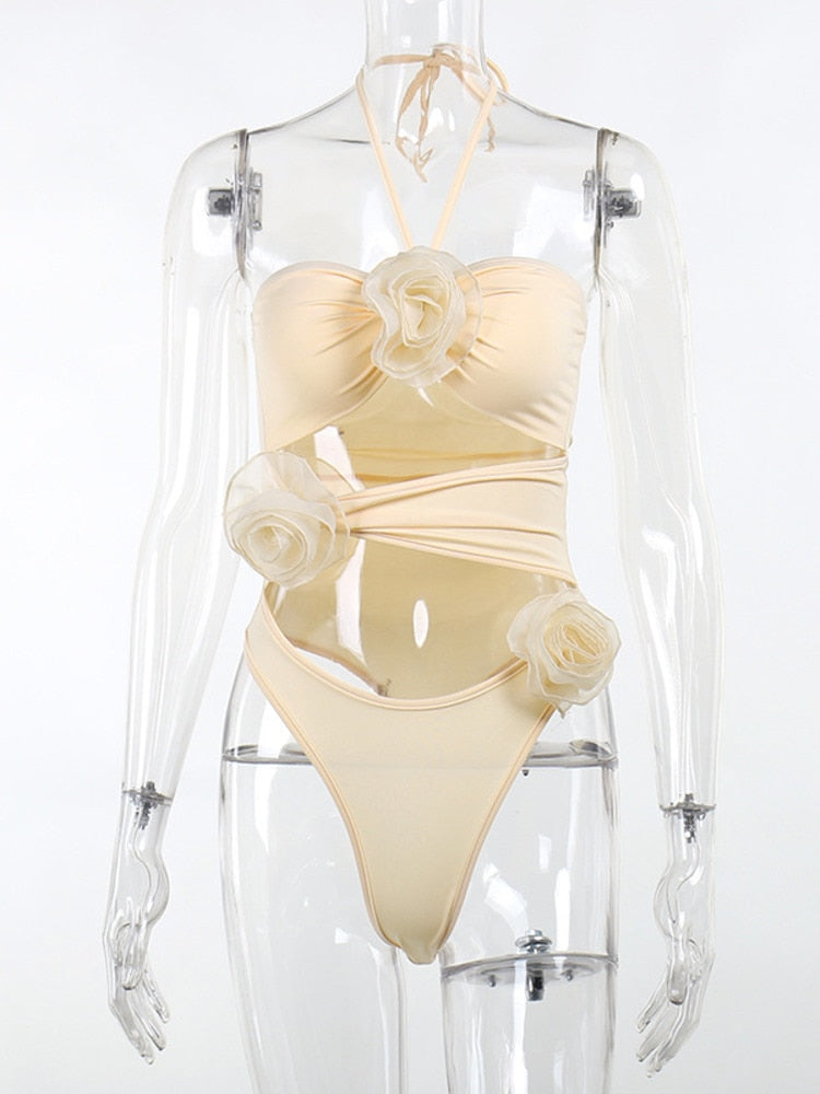 Hollow Out Flower Design Sexy Bodysuit Women New Halter Sleeveless Skinny Bodysuits Ladies Club Party Tops Clothes