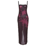 Elegant Lace Strap Floral Print Wrapped Chest Maxi Dress Women Sexy Backless Slim Ladies Midnight Clubwear Clothing