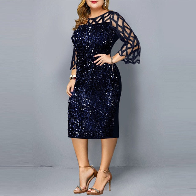 Pbong Plus Size Women's Summer Dress Elegant Sequin Birthday Party Dre