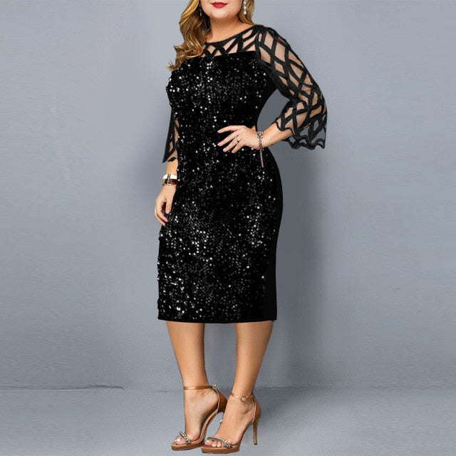 Pbong Plus Size Women's Summer Dress Elegant Sequin Birthday Party Dre