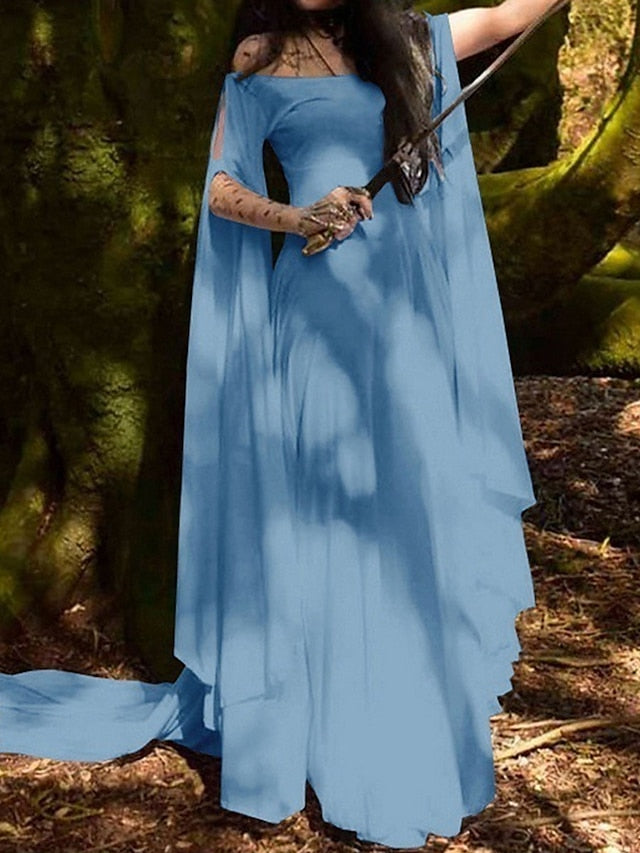 Women's Retro Vintage Medieval Renaissance Off Shoulder Spring Dress S –  Pbong