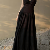 Chic Summer Backless Cami Dress - V-Neck, Waist-Cinching, Solid Color, Perfect for Beach Vacations & Casual Wear