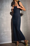 Denim Off Shoulder Zipper Long Dress