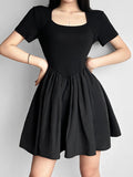 Black Square Neck Short Sleeve Dress