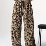 Y2K Elastic Waist Wide Leg Pants - Leopard Pattern Low Waist For Spring & Fall - Women's Clothing