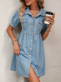 Blue Short Sleeves Denim Dress