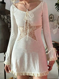 White Sweet Lace Ruffles Flare Sleeve Dress
