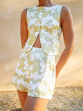 Womens Button Down Vest Solid Boat Neck Sleeveless Tie-Up Back Crop Tank Tops Summer Streetwear