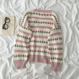 Women's Floral Cardigan Pointelle Knit V-neck Sweater Jacket Top Long Sleeved Button-up Cardi Soft Knitwear Korean Style Outfit