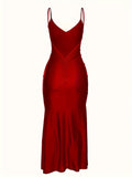 V Neck Spaghetti Strap Backless Dress - Seamless Solid Bodycon for Night Out - Fashionable Womens Clubbing Gown