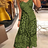 New Fashionable Holiday Style Leopard Print Butterfly Print Camisole Dress