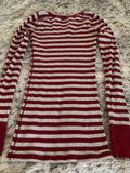 [Long Sleeve Striped Cotton T-Shirt] Y2K-Inspired Striped Cotton Blend T-Shirt for Women - Casual Long Sleeve, Round Neck Top with Mid-Stretch Fabric