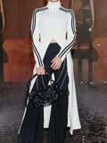 White Side Stripe turtleneck Zipper Dress
