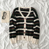 Women's Floral Cardigan Pointelle Knit V-neck Sweater Jacket Top Long Sleeved Button-up Cardi Soft Knitwear Korean Style Outfit