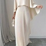 Pleated Non-Stretch Polyester Elegant Solid Color Dress - Integrated Cape Shawl, Machine Washable, Perfect for All Seasons - Middle East Special Project Style