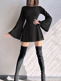 Backless Flare Sleeve Knit Lace-Up Dress
