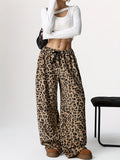Y2K Elastic Waist Wide Leg Pants - Leopard Pattern Low Waist For Spring & Fall - Women's Clothing
