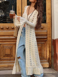 Ruffled Hem Openwork Longline Cardigan