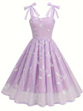 New Women'S Embroidered Mesh Tie-Up Dress
