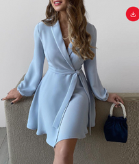 Fashion Elegant Office Women Floral Print Tied Detail Sleeveless Vintage Blue Slim Waist Midi Summer Casual Dress With Belt