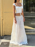 Women's Long Skirts with Lace Hem, Tie-Up Low Waist Skirts, Fashionable Casual Skirts for Spring and Summer