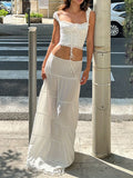 Women's Long Skirts with Lace Hem, Tie-Up Low Waist Skirts, Fashionable Casual Skirts for Spring and Summer