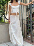 Women's Long Skirts with Lace Hem, Tie-Up Low Waist Skirts, Fashionable Casual Skirts for Spring and Summer