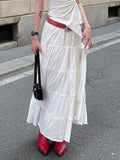 Women'S Tiered Long Skirt, Featuring a Drawstring Elastic Waist Design And Elegant Solid-Color Ruching Throughout The Skirt, Forms a Unique Midi-Length Style. The Flowing Side Slit And A-Line Cut Showcase The Femininity And C