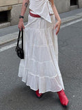 Women'S Tiered Long Skirt, Featuring a Drawstring Elastic Waist Design And Elegant Solid-Color Ruching Throughout The Skirt, Forms a Unique Midi-Length Style. The Flowing Side Slit And A-Line Cut Showcase The Femininity And C