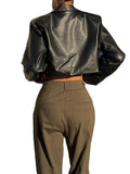 Chic Women's Faux Leather Jacket - Solid Color, Button-Up, Long Sleeve, Casual Style with Flap Pockets | Non-Sheer, Spring/Fall Fashion Outerwear