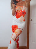 [Offshoulder Dress] Elegant Women's Off-Shoulder Floral Print Sleeveless Maxi Dress - Slim Fit, Backless Design with Vibrant Pink & Black Flowers, Perfect for Parties & Clubs, Blend, Machine Washable