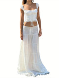 Women's Long Skirts with Lace Hem, Tie-Up Low Waist Skirts, Fashionable Casual Skirts for Spring and Summer