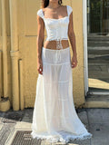 Women's Long Skirts with Lace Hem, Tie-Up Low Waist Skirts, Fashionable Casual Skirts for Spring and Summer
