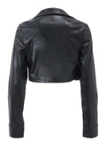 Chic Women's Faux Leather Jacket - Solid Color, Button-Up, Long Sleeve, Casual Style with Flap Pockets | Non-Sheer, Spring/Fall Fashion Outerwear