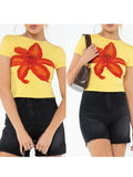 Women Y2k Floral Crop Tee Vintage Aesthetic Graphic Short Sleeve Round Neck Tight Tshirt Stretchy Baby Tee for Teen Girl Summer Fairycore Preppy Flower Pattern T-shirt Streetwear
