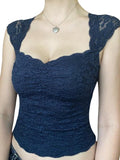 Chic Black Lace Floral Mini Tank Top for Women - Sleeveless, Low-Cut Crop Design with Polyester & Knit Fabric