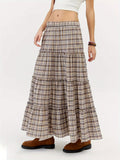 1pc Women'S Plaid Polyester Skirt - Elastic Waist, Ruffled Tiered Design, Casual Style, All-Season Woven Skirt