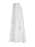 Women'S Tiered Long Skirt, Featuring a Drawstring Elastic Waist Design And Elegant Solid-Color Ruching Throughout The Skirt, Forms a Unique Midi-Length Style. The Flowing Side Slit And A-Line Cut Showcase The Femininity And C