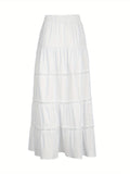 Women'S Tiered Long Skirt, Featuring a Drawstring Elastic Waist Design And Elegant Solid-Color Ruching Throughout The Skirt, Forms a Unique Midi-Length Style. The Flowing Side Slit And A-Line Cut Showcase The Femininity And C