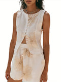 Womens Button Down Vest Solid Boat Neck Sleeveless Tie-Up Back Crop Tank Tops Summer Streetwear