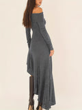 Elegant Ruffled Off Shoulder Long Sleeve Dress - Women's Backless Asymmetrical Slim Fit Dresses with Ruffle Hem - Perfect for Formal Occasions and Date Nights