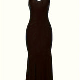 V Neck Spaghetti Strap Backless Dress - Seamless Solid Bodycon for Night Out - Fashionable Womens Clubbing Gown